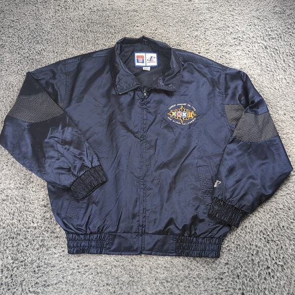 Vintage NFL Superbowl Jacket Men Large Blue 1998 San Diego Zip Packers Broncos - Picture 1 of 6